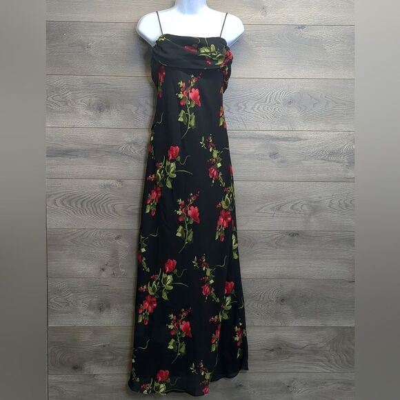 Betsy & Adam Black and Red Spaghetti Strap Formal Maxi Dress Women's Size 4 - Picture 1 of 10
